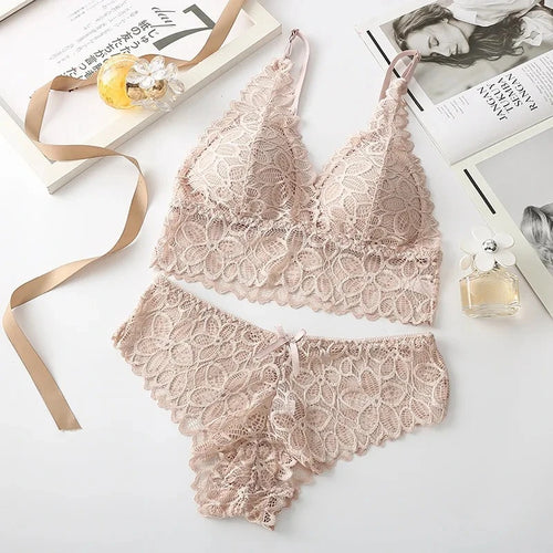 Sexy Lace Women Underwear Set Seamless Wire Free Bra Sets Hollow Out