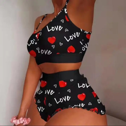2 Pieces Set Women's Pajama Shorts Suit Multiple Print Underwear Sexy