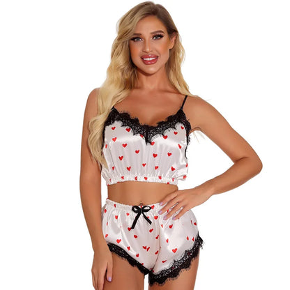 Women's Clothing Burst Two-Piece Cute Printed Pajamas Set Fashion Lace