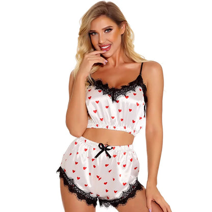 Women's Clothing Burst Two-Piece Cute Printed Pajamas Set Fashion Lace