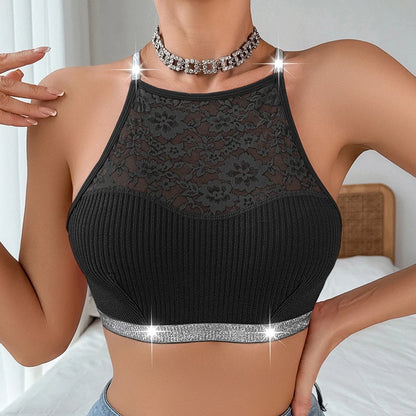Women Lace Floral Ribbed Camisole Sexy Brassiere Female Underwear