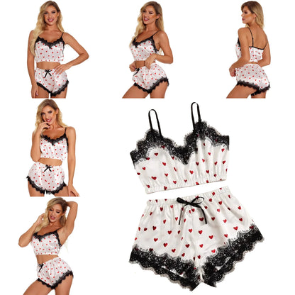 Women's Clothing Burst Two-Piece Cute Printed Pajamas Set Fashion Lace