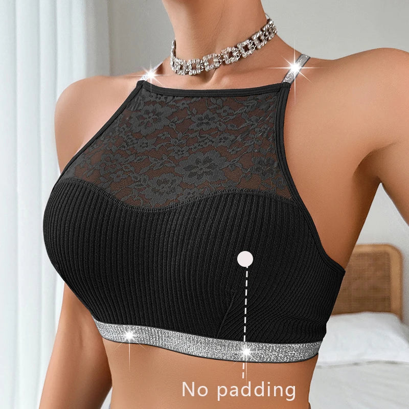 Women Lace Floral Ribbed Camisole Sexy Brassiere Female Underwear