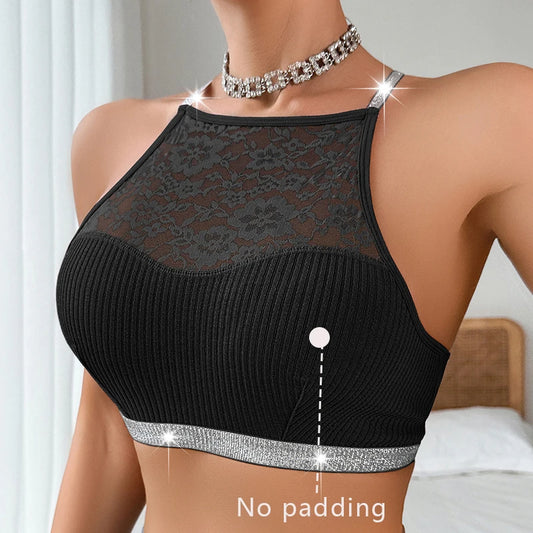 Women Lace Floral Ribbed Camisole Sexy Brassiere Female Underwear