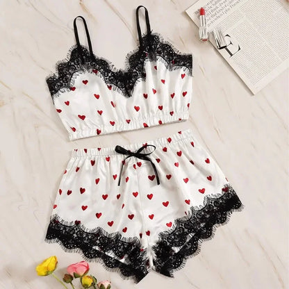 Women's Clothing Burst Two-Piece Cute Printed Pajamas Set Fashion Lace