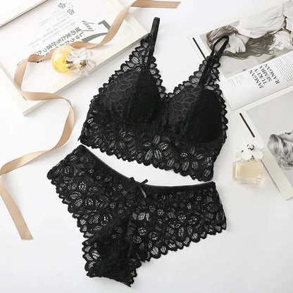 Sexy Lace Women Underwear Set Seamless Wire Free Bra Sets Hollow Out
