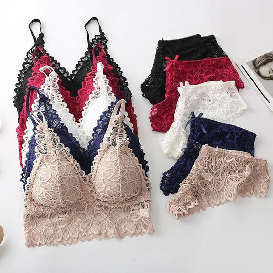 Sexy Lace Women Underwear Set Seamless Wire Free Bra Sets Hollow Out