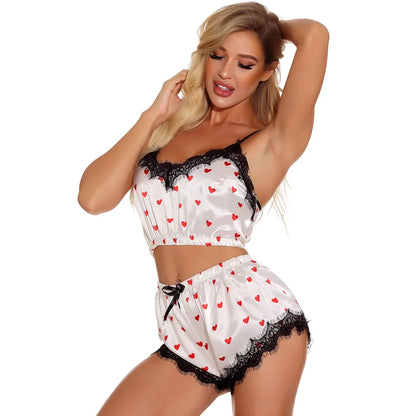 Women's Clothing Burst Two-Piece Cute Printed Pajamas Set Fashion Lace