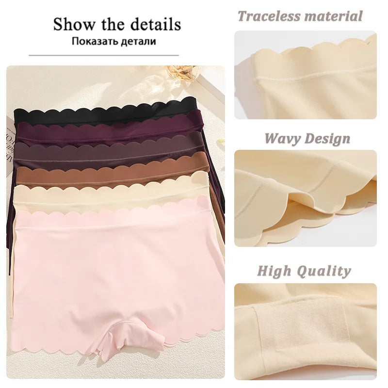 Women's Panties Seamless Sports Wavy Edge Silk Satin Boxers Underwear