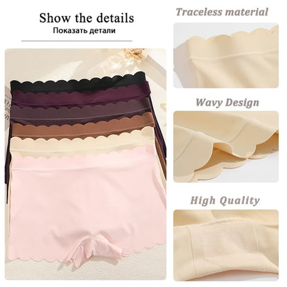 Women's Panties Seamless Sports Wavy Edge Silk Satin Boxers Underwear