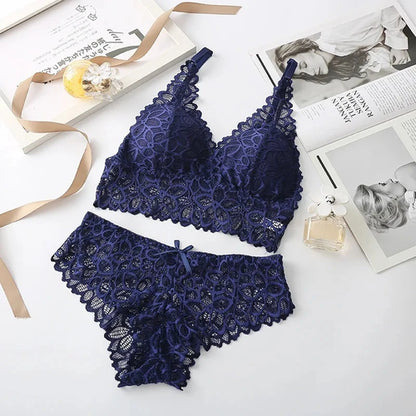 Sexy Lace Women Underwear Set Seamless Wire Free Bra Sets Hollow Out