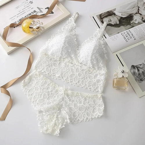 Sexy Lace Women Underwear Set Seamless Wire Free Bra Sets Hollow Out