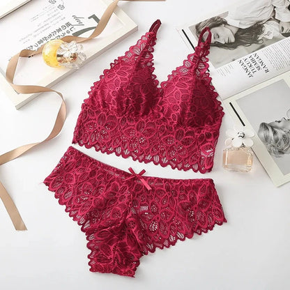Sexy Lace Women Underwear Set Seamless Wire Free Bra Sets Hollow Out